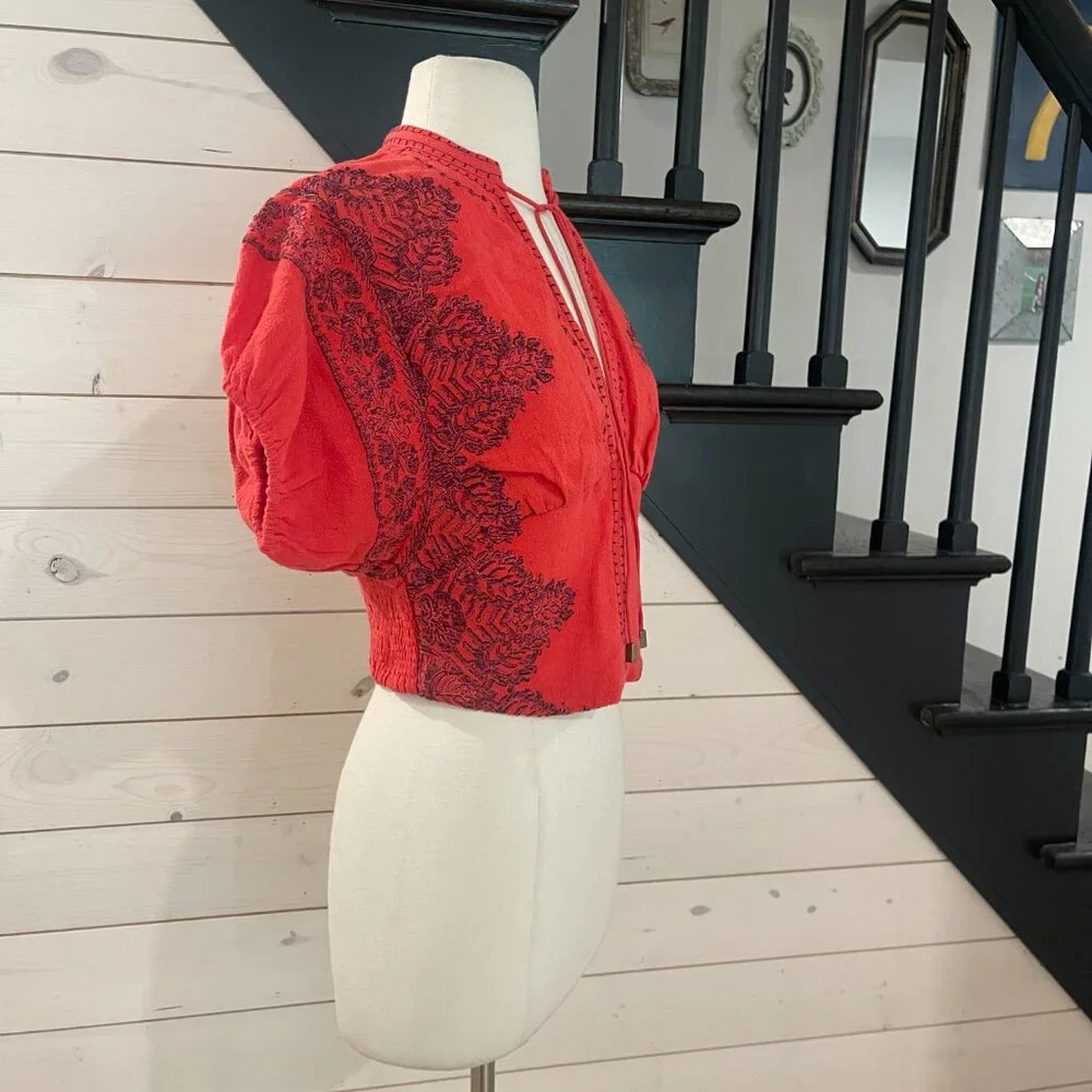 010 Free People Temecula Printed Embroidered Top NWOT Size XS